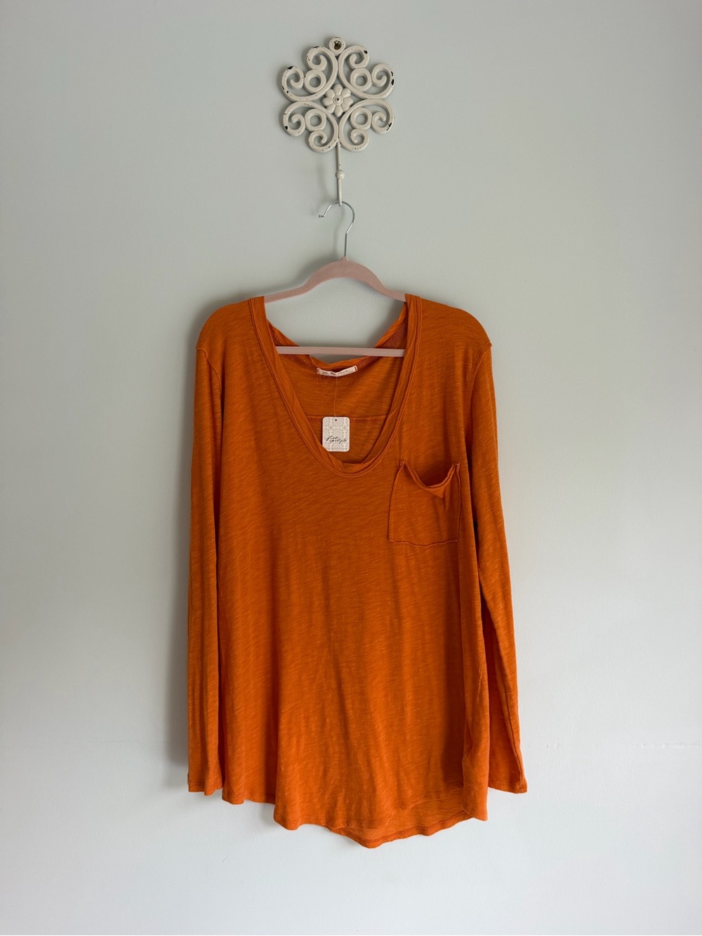 We The Free XL Oversized Layering Long Sleeve Scoop Neck Tee - Burnt Orange